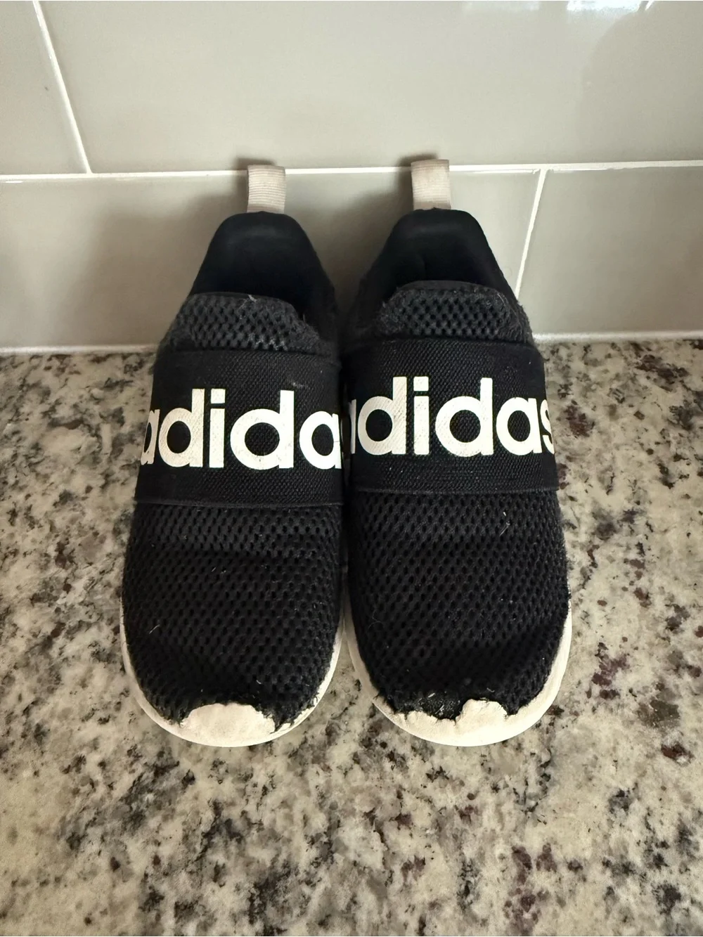 adidas Kids Black Slip-On Sneakers with White Logo